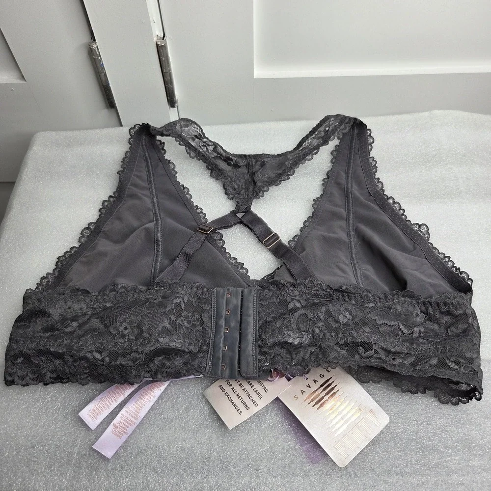 Savage X Fenty Black Floral Lace Racerback Bralette Size 3X NWT - Picture 5 of 7
